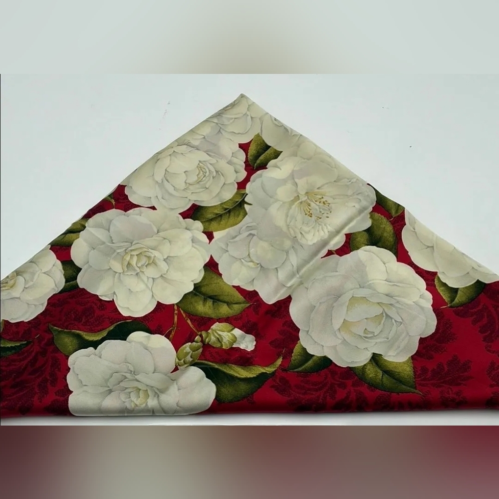 CHANEL Red and White Floral Scarf